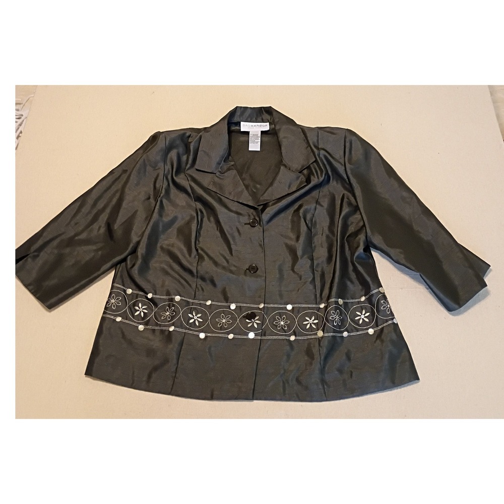Sag Harbor Dress Woman Black Embroidered Floral Sequin Blazer Jacket Size 20W